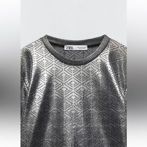 ZARA METALLIC POINTELLE SWEATER